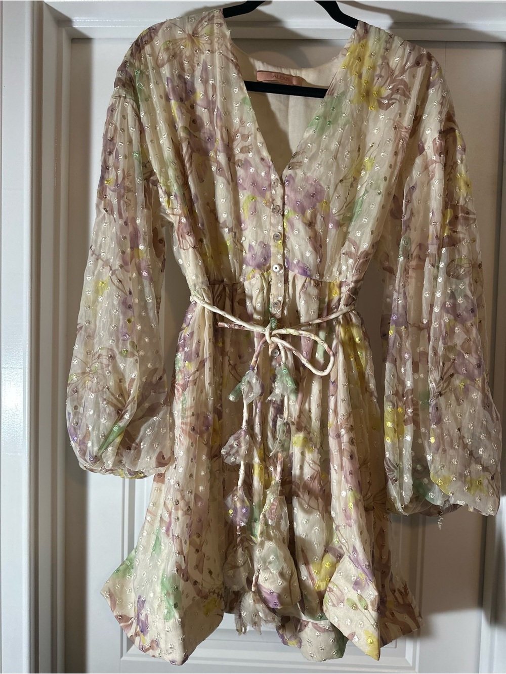Alexis Pastel Floral Sheer V-Neck Mini Dress size M